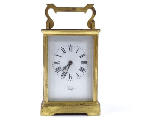 A French 8-day brass-cased carriage clock, by Mappin &amp; Webb of London, striking on a gong, case height 13cm 