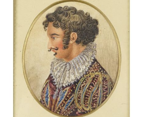Attributed to George Perfect Harding (1780 - 1853(, watercolour, portrait of a Spanish Cavalier, unsigned, 4" x 3.5", framed 
