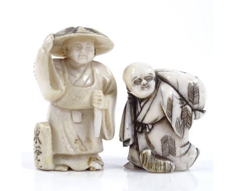 2 Japanese Meiji Period ivory netsuke, largest height 5cm 