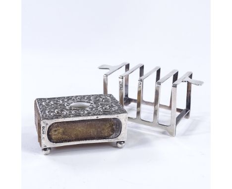 An Art Deco Mappin &amp; Webb silver 4-division toast rack, hallmarks Sheffield 1939, length 11cm, together with a relief emb