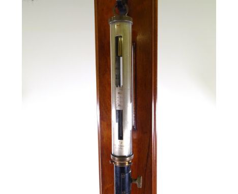 A brass-mounted cylindrical metal ship's stick barometer, with cylindrical glass top, by Reynolds &amp; Branson of Leeds, on 