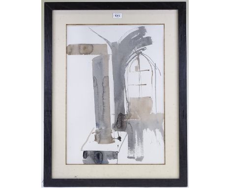 Bridgit Savage, watercolour, interior, 24" x 17", and a colour screen print, abstract, by a different hand, signed in pencil,