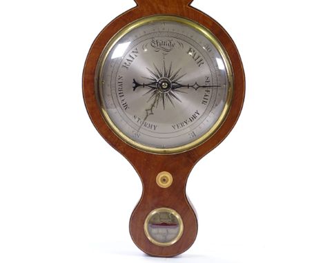 A 19th century mahogany-cased mercury wheel barometer and thermometer 
