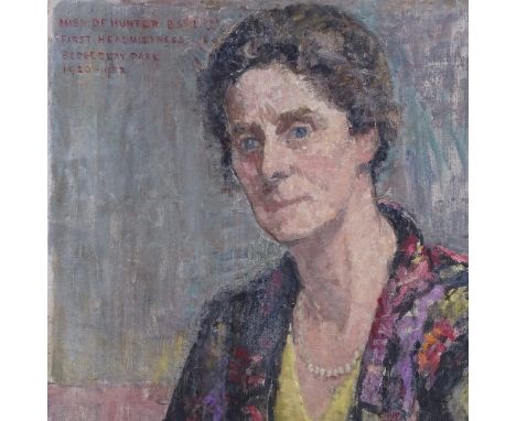Mary Hunter, oil on canvas, portrait of Miss D F Hunter, first Headmistress of Bedgebury Park 1920 - 1932, 24" x 20", unframe
