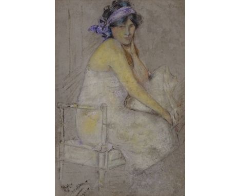 Coloured pastels, portrait of a young woman, indistinctly signed, 10" x 7", framed 