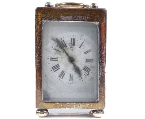 An Edwardian silver-cased miniature carriage clock, by J &amp; R Griffin, hallmarks Chester 1906, height excluding handle 7cm