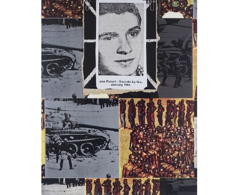 Joe Tilson, print, Jan Palach, signed, image 26" x 20.5", framed 