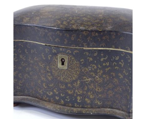 Jennens &amp; Bettridge, Victorian gilded papier mache tea caddy with inner lids, width 19cm 