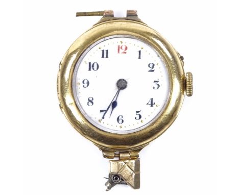 A Vintage 18ct gold mechanical wristwatch head, white enamel dial with Arabic numerals, case no. 60904, case width 27mm, not 