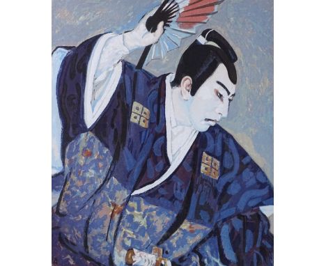 Pair of Japanese hand coloured woodblock prints, portrait studies, signed, 15" x 12", framed 