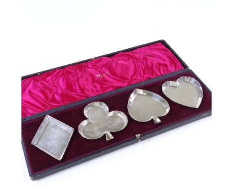 BULGARI - a Victorian set of 4 playing card suit dishes/trays, with original collection sticker on reverse and Bulgari fitted