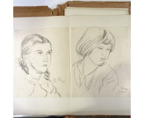 Eileen Soper, a folder of charcoal sketches, portrait studies for Enid Blyton 