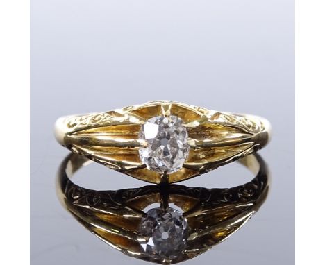 An 18ct gold diamond gypsy ring, diamond approx 0.5ct, setting height 7.9mm, size S, 4.5g 