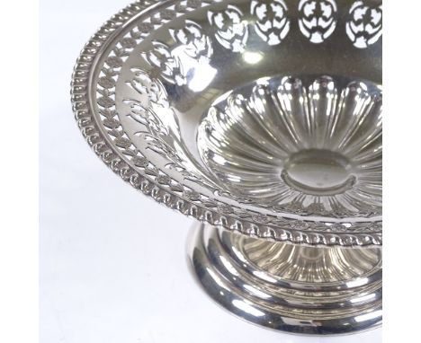 A Birks sterling silver pedestal bon bon dish, with pierced surround and floral border, diameter 16cm, 5.5oz 