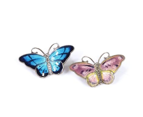 A pair of Norwegian sterling silver and coloured enamel butterfly brooches, by Hroar Prydz, wingspan 31.8mm, 7.6g total (2) 