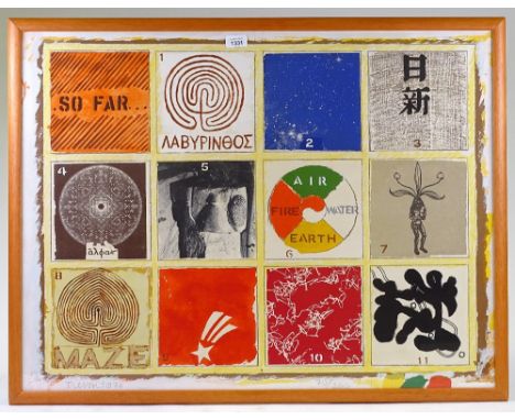 Joe Tilson, colour print, so far, signed in pencil, 1976, image 25" x 32", framed 