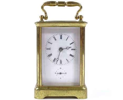 A French 8-day brass-cased carriage clock, with alarm movement striking on a bell, height 12cm 