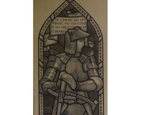 Horace Wilkinson, monochrome watercolour, stained glass window design, 62" x 19", framed 