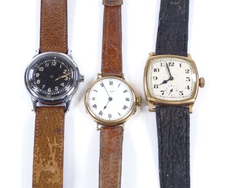 3 Vintage wristwatches, including Mappin &amp; Webb 9ct gold wristwatch, and 9ct Waltham, both 9ct watches working (3) 