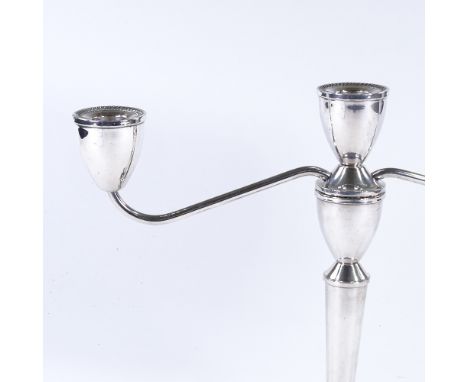 A sterling silver weighted 2-branch 3-light candelabra, with removable fitting, height 22cm 