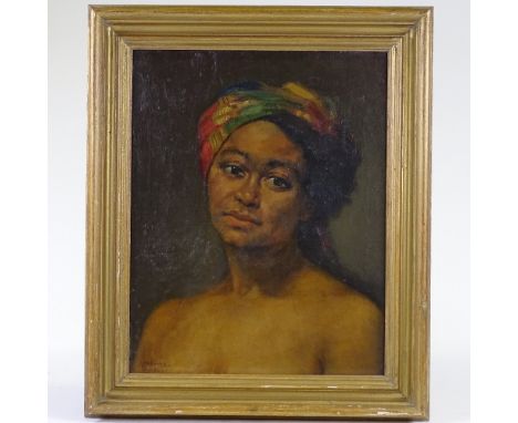 Oil on canvas, portrait of a woman, indistinctly signed, 20" x 16", framed 