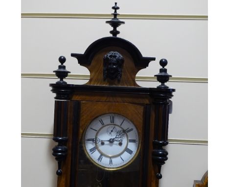A 19th century walnut-cased Vienna regulator wall clock, with enamel dial, 8-day striking movement 