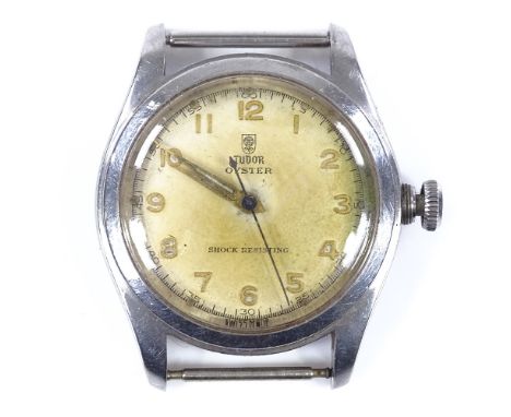 TUDOR - a 1950s Rolex Oyster stainless steel mechanical wristwatch, 17 ruby movement with Arabic numerals, case no. 73691, ca