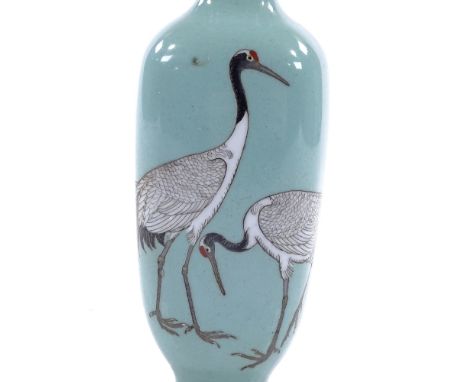 A small Japanese cloisonne enamel vase decorated with cranes, height 12cm 
