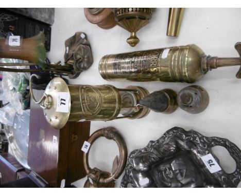 A miners lamp and other brass ware
