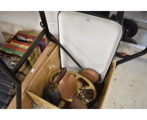 A mixed lot of vintage and antique kitchenalia including trivet,enamel tray and chestnut roaster.