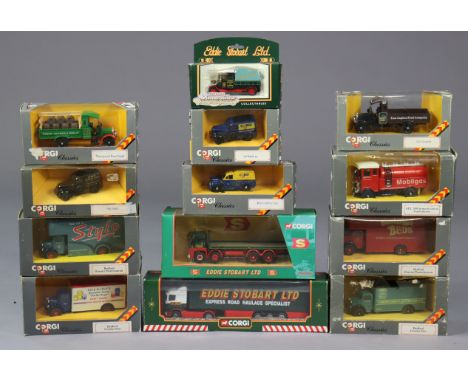 Ten Corgi Classics die-cast scale model delivery vehicles; &amp; three Corgi die-cast “Eddie Stobart” delivery vehicles, each