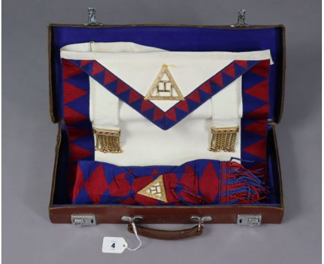 A Masonic regalia full dress apron &amp; sash, with case. 