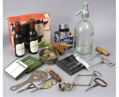 A vintage H.D. Armstrong nickel plated concertina corkscrew; together with nine various other corkscrews; a 1930’s Martin &am