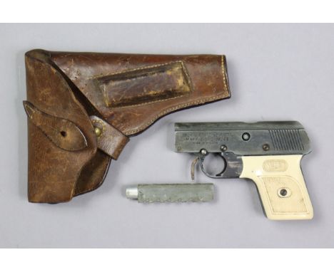 A vintage Webley’s .22 calibre “sports starting pistol” (mark 2), with a leather holster.