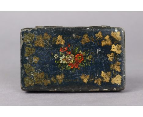 A 19th century tableware snuff-box with concealed hand-painted erotic scene to the hinged lift-lid, 4¼” wide.