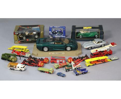 Two Burago large die-cast scale model cars; two Maisto ditto; &amp; fourteen various other die-cast scale model vehicles, box