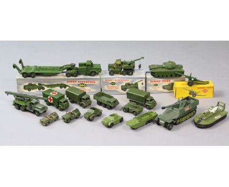 Three Dinky Supertoys die-cast scale model military vehicles “Centurion Tank” (No. 51); “Recovery Tractor” (No. 661); &amp; “