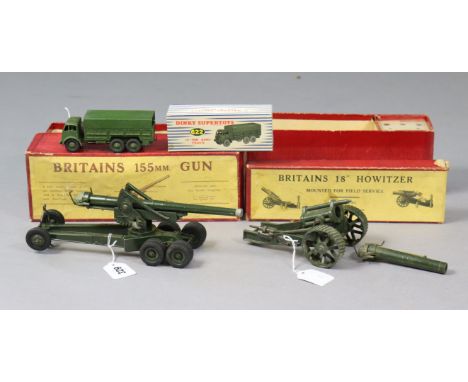 A Britain’s die-cast scale model “18” Howitzer, Mounted For Field Service” (No. 2107); a ditto scale model “155mm Gun” (No. 2