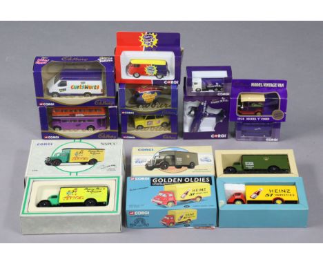 A Corgi die-cast scale model “Thames Trader – Heinz”; two ditto “Bradford O Series  Vans”; &amp; nine ditto Cadburys delivery