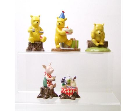 Royal Doulton Winnie the Pooh figures: Honey and tea is a very grand thing WP75, Tea for two WP77, Piglet's teatime WP78, The