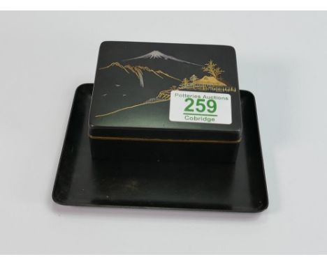 Japanese Komai Style Damascened Iron Trinket Box: with matching tray 