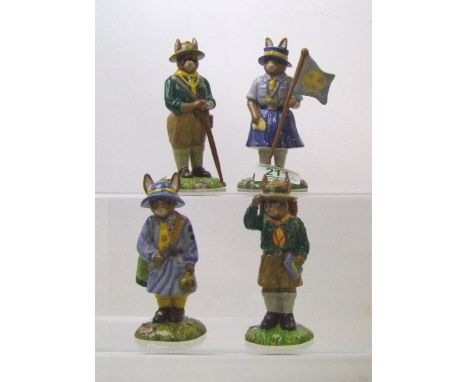 Royal Doulton Bunnykins figures Scout Leader DB432, Boy Scout DB430, Girl Guide DB431, Guide Leader DB433, all boxed (4) 