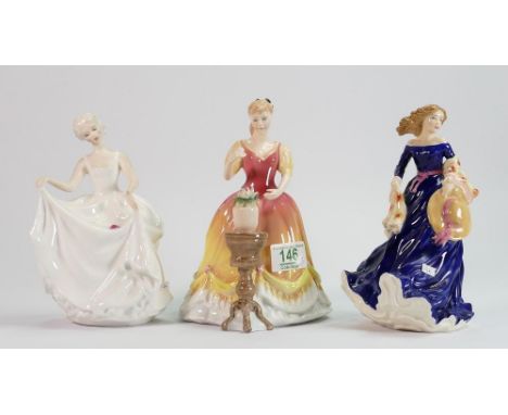 Three Royal Doulton lady figures: Sarah HN3380, Moonlight Stroll HN3954 and Tracy HN2736 ( cracked). All seconds (3) 