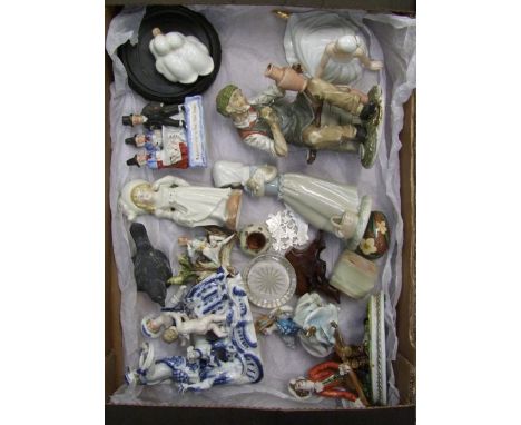 A collection of ceramic figurines to include: Lladro, Royal Copenhagen, Fairing, oriental items etc (1 tray) 
