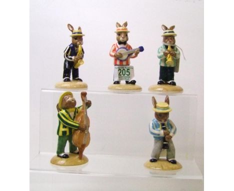 Royal Doulton Bunnykins Figures from the Jazz Band Collection :Figures comprising Clarinet Player DB184, Double Bass Player D