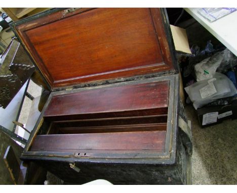 19th Century Antique Ship Builders / Carpenters Chest &amp; Contents: The pine outer box opening to reveal interior with slid