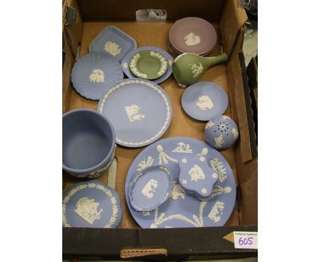 A collection of Wedgwood Jasperware items to include: planter, vases, pin dishes etc 