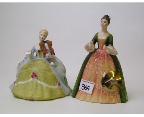 Royal Doulton lady musician figures: Cymbals HN2699 ( cymbals detached but present) and Viola D'Amore HN2797 ( bow detached b