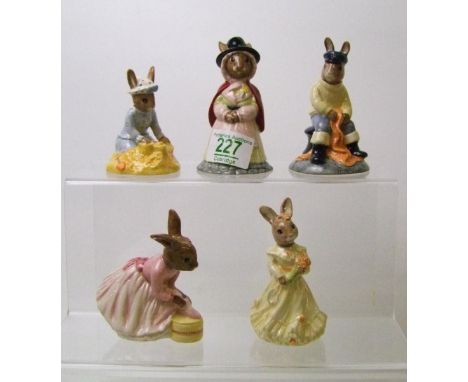 Royal Doulton Bunnykins figures to include: DB170 Fisherman (2nd style sea fisherman), DB172 Welsh Lady, DB 173 Bridesmaid, D