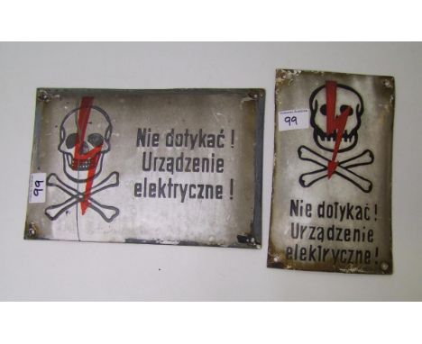 two vintage polish enamel electricity signs: 